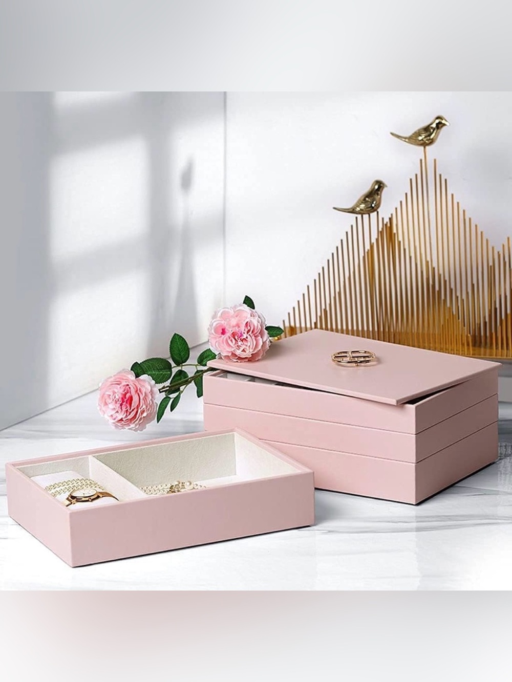 Vlando Stackable 4-Layer Jewelry Tray Organizer Box with Lid Pink - Picture 7 of 15